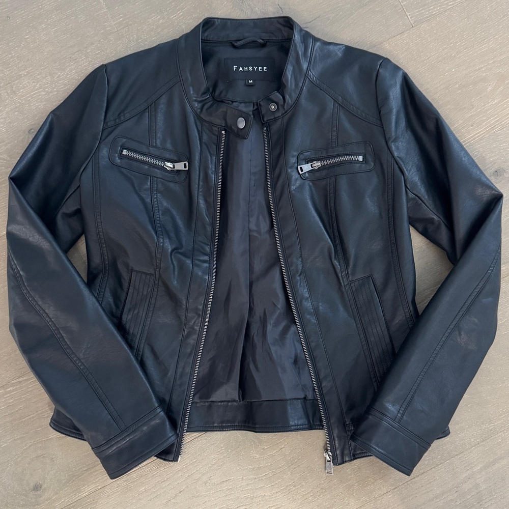Women’s Faux Leather Moto Jacket - Medium